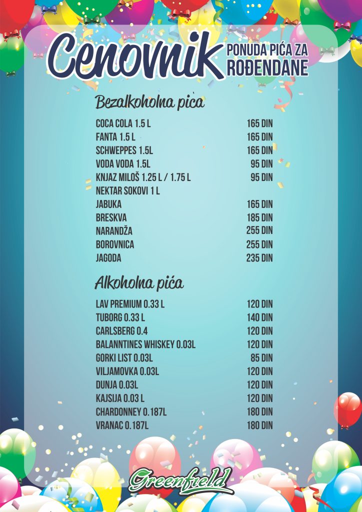 Cenovnik Greenfield 2023 Igraonica Greenfield Zrenjanin